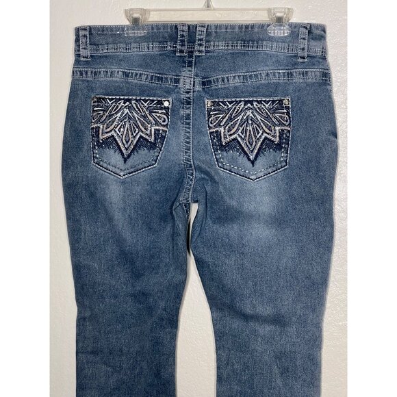 Copperflash 14WCurvy Blue Straight-Leg Jeans Embroidery Comfortable Stretch - Picture 8 of 14